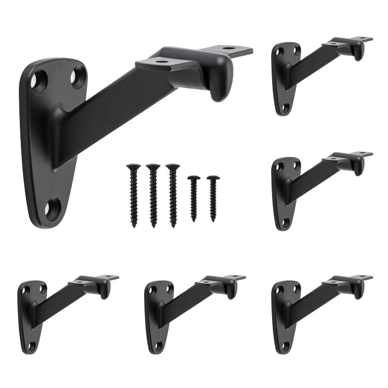 HOME MASTER HARDWARE Handrail Stair Brackets, 6 Pack Heavy Duty Hand Rail Bracket for Stairways Handrail, Staircase Bracket, Matte Black - Image 1